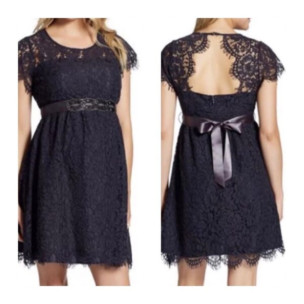 VESTIDO ENCAJE GRIS OSCURO CON CINTO - Imagen 2